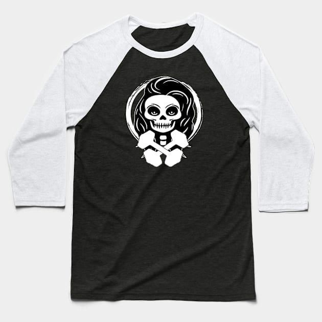 Personal Trainer Skull and Weights White Logo Baseball T-Shirt by Nuletto